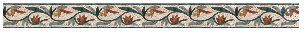 Botanical Mosaic Border: Floral Marble Tile, Bathroom Wall Decor (8"x40")
