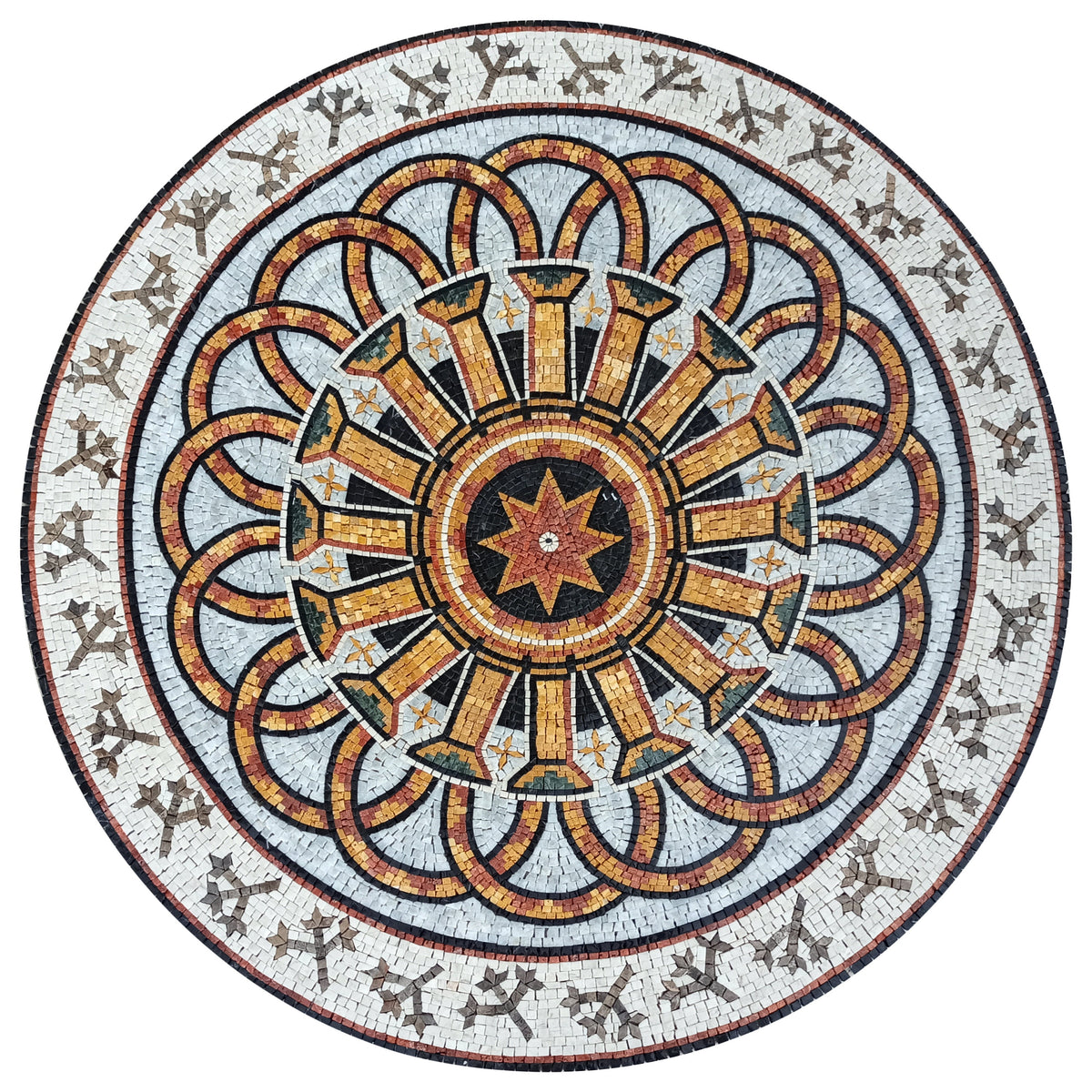 Handmade Floral Marble Mosaic Medallion - 40" Art Tile Stone Décor
