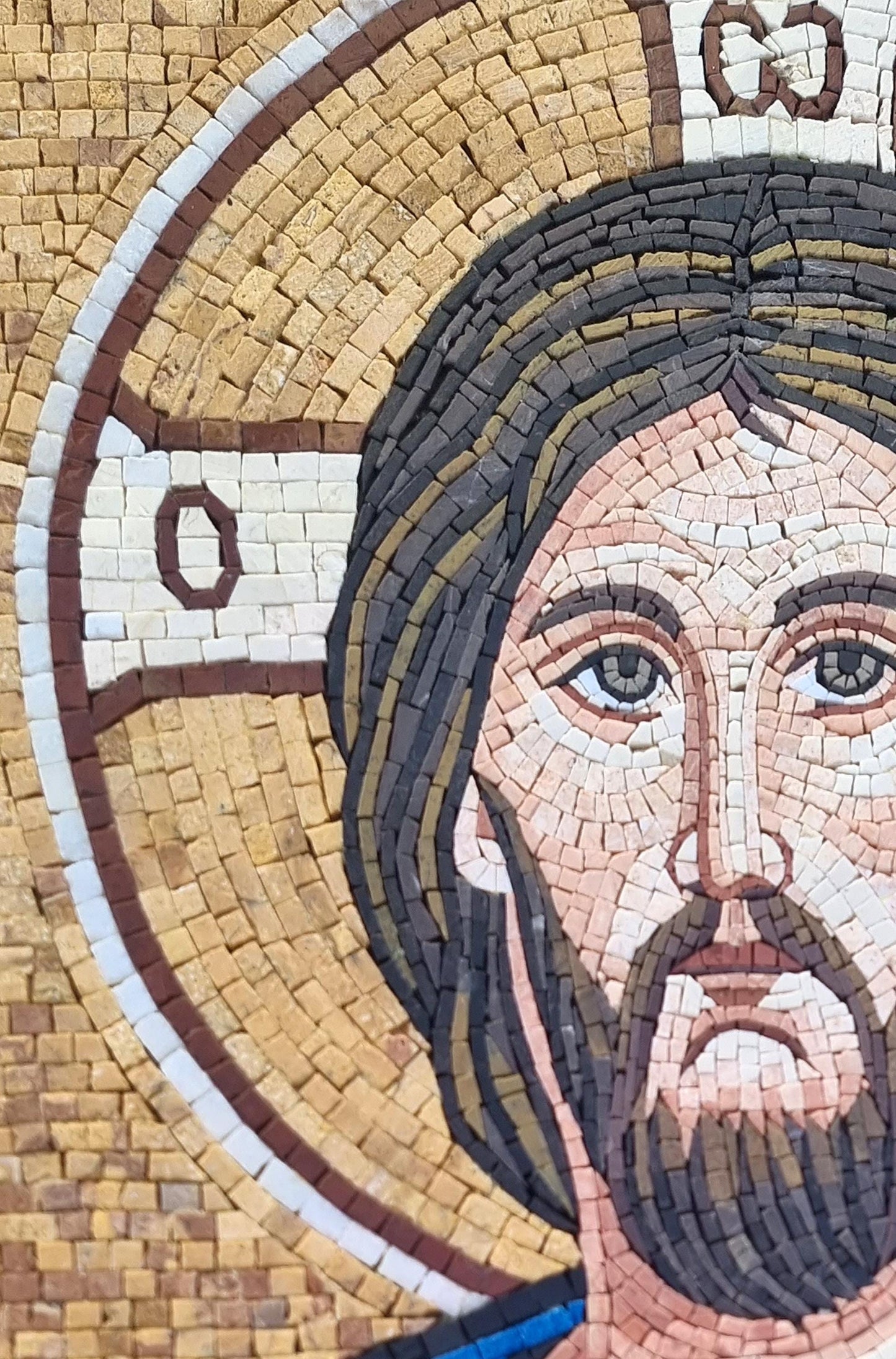 Jesus with Book Mosaic Wall Art – Handmade Marble Tile Religious Decor, Personalized Spiritual Gift