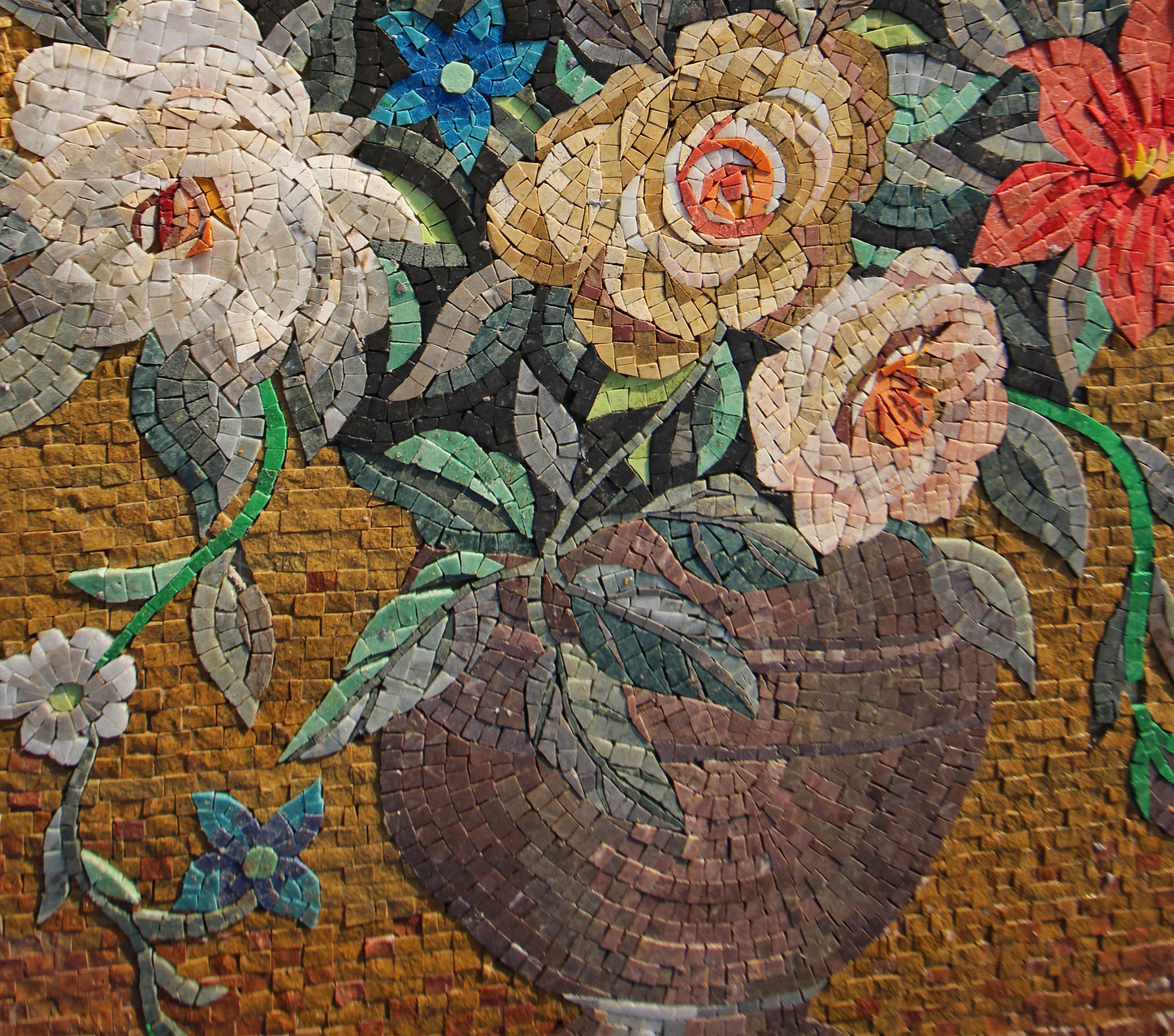 Handmade Floral Mosaic Mural: Blooming Flowers in Ceramic Vase
