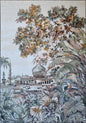 68x48 Mosque with Palm Trees Mosaic Wall Art – Islamic Architecture Scene, Customization available