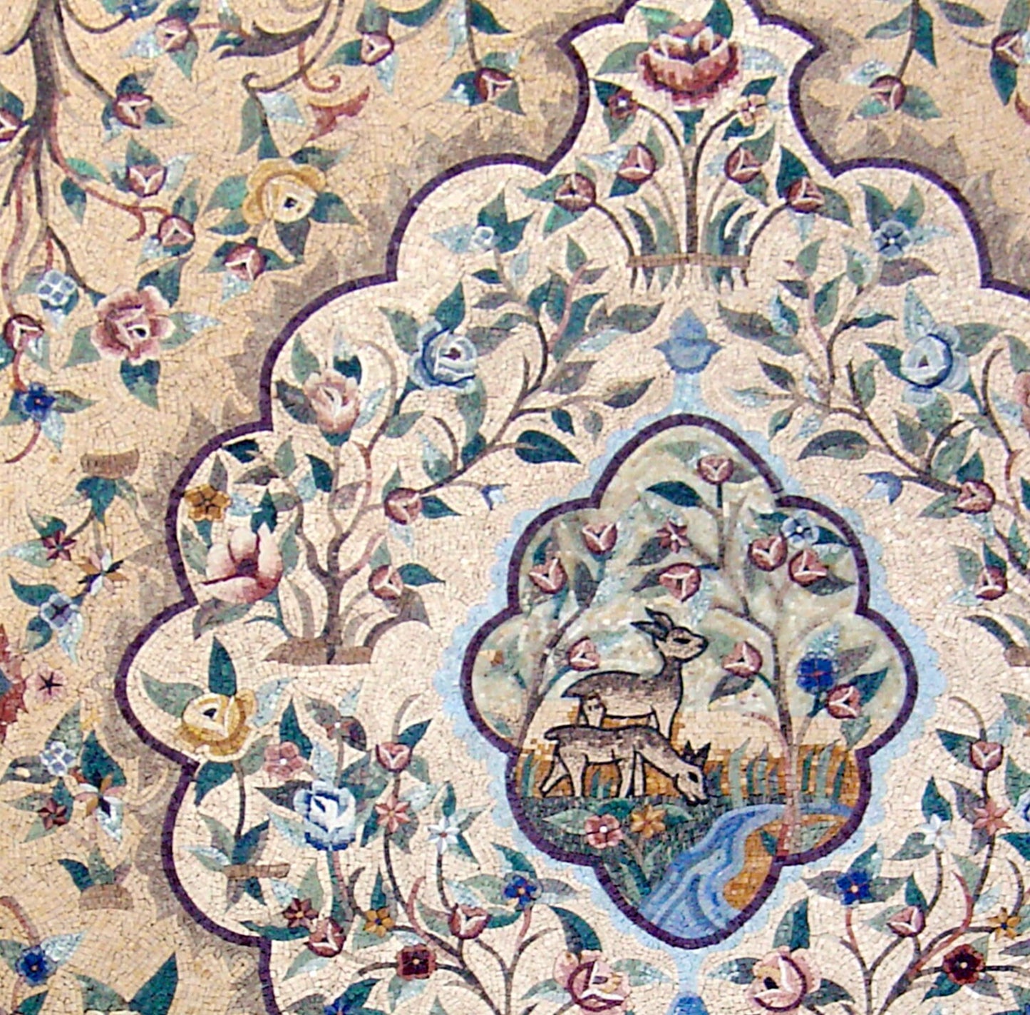 Handmade Marble Mosaic Rug: Animal Art, Floral Home Decor (80x80")