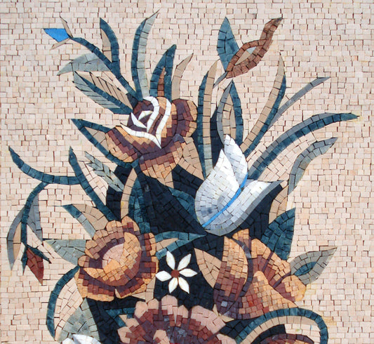 Handmade Marble Mosaic Flower Vase Art: Wall Hanging Decor (36” x 24”)