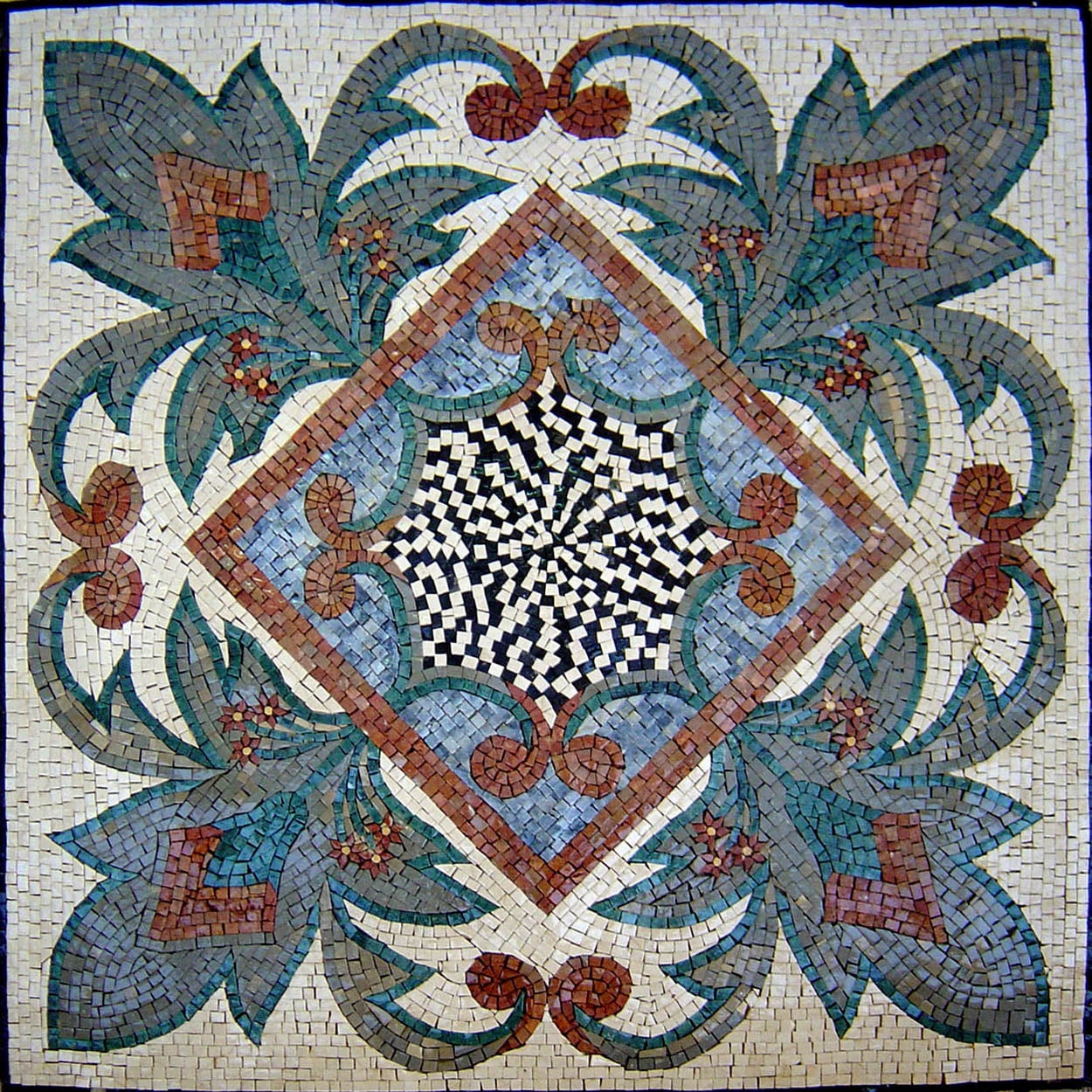 40" Medallion Marble Mosaic Tile: Floral Geometric Art