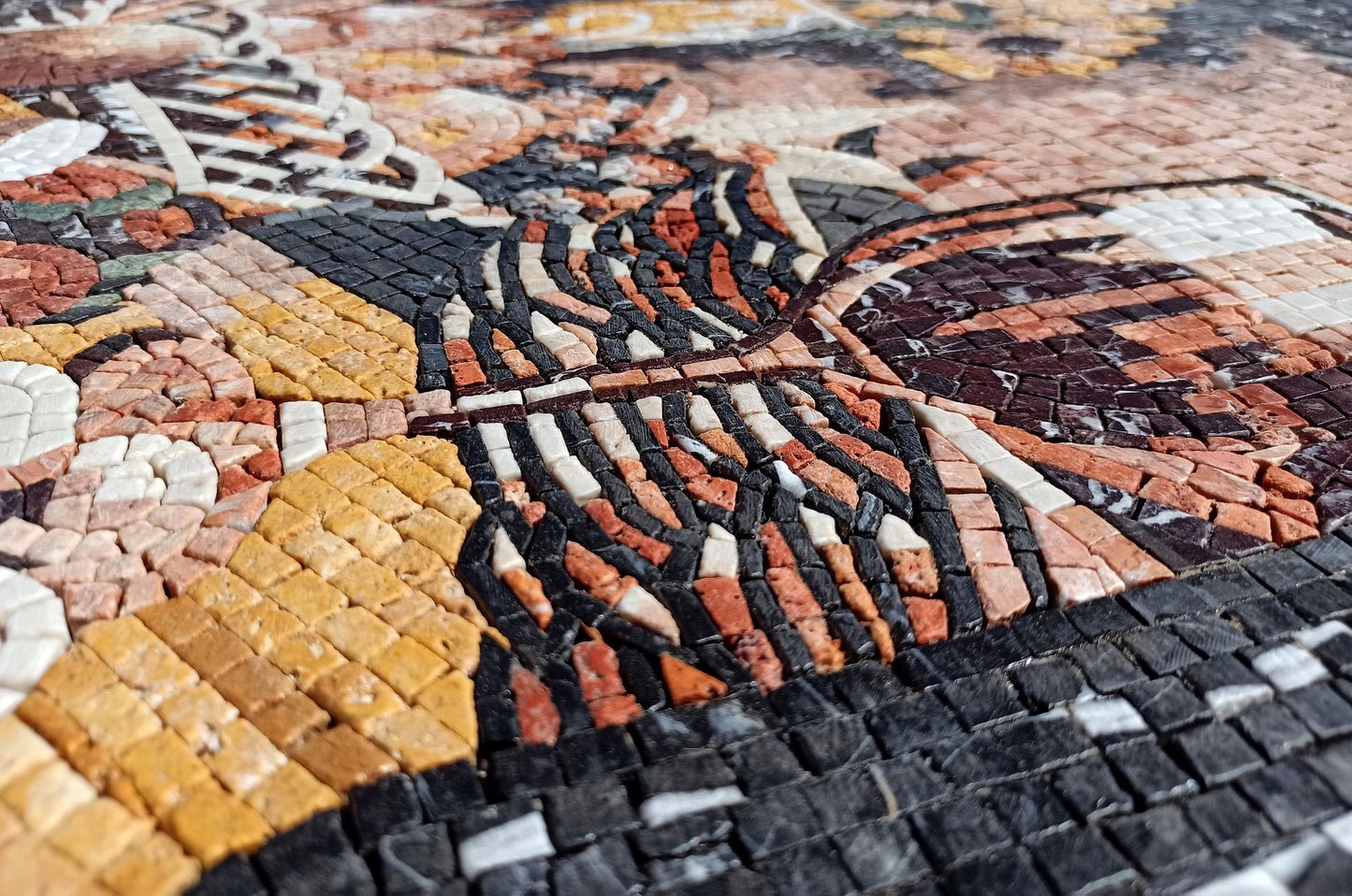 Handmade Still Life Mosaic: Fruit Basket, Sunflower, Candlelit Backsplash