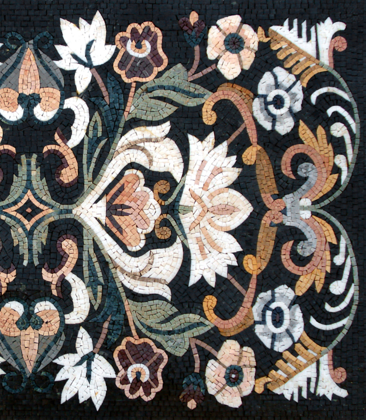 Square Marble Stone Rug: Handmade Floral Mosaic, 64"x40"