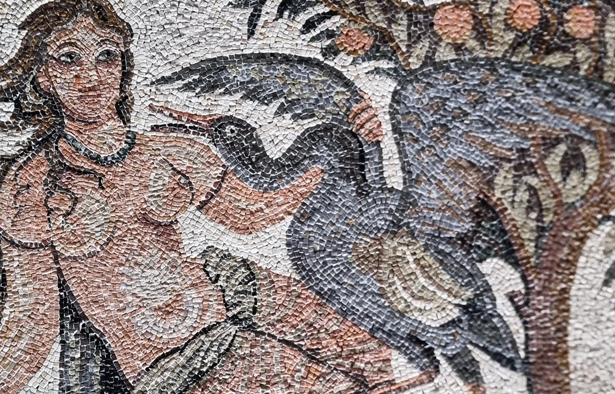 50"x32" Ancient Man Holding Duck Mosaic Wall Art –Historical Scene, Nature-Inspired Home Decor, Customization available