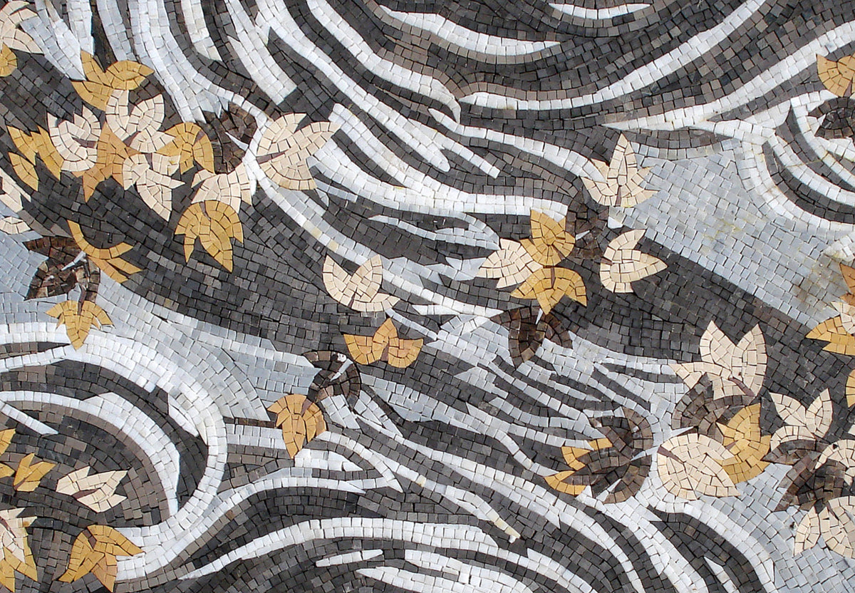 Handmade Marble Mosaic Rug: Leaves Art Tile, Home Decor (56” x 40”)