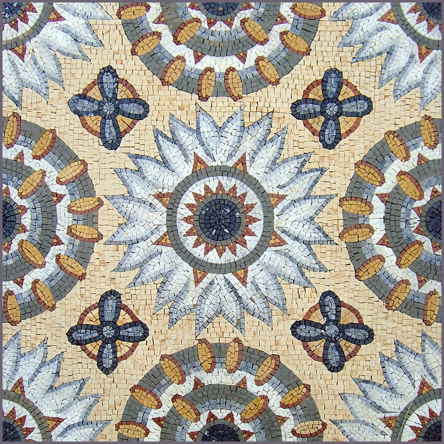 40" Medallion Mosaic Tile: Geometric Marble Mural