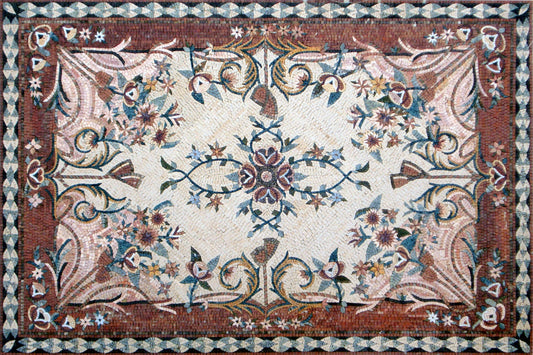 Floral Mosaic Rug: Handmade Marble Stone Art (80” x 54")