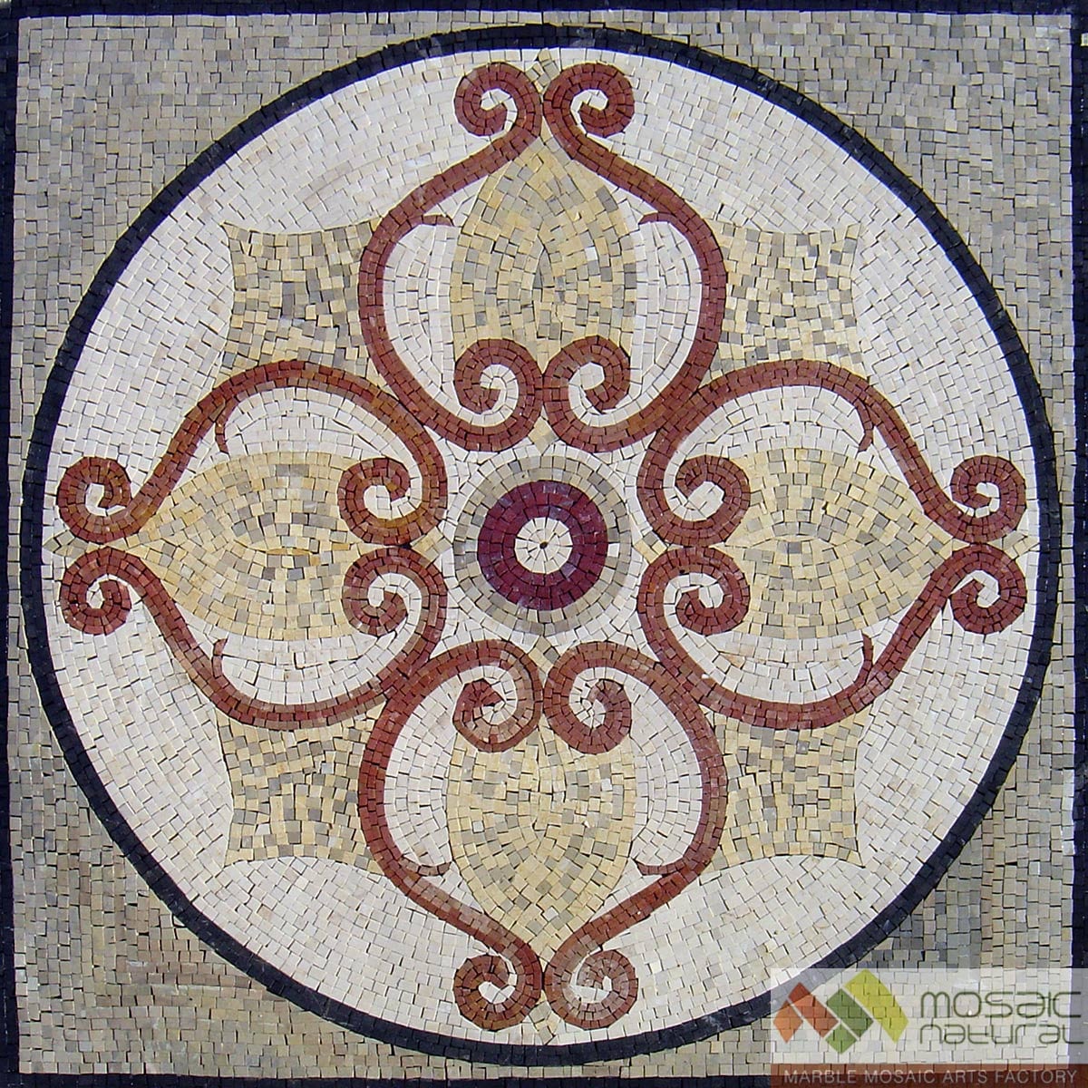40" Geometric Floral Marble Mosaic Tile: Indoor/Outdoor Art