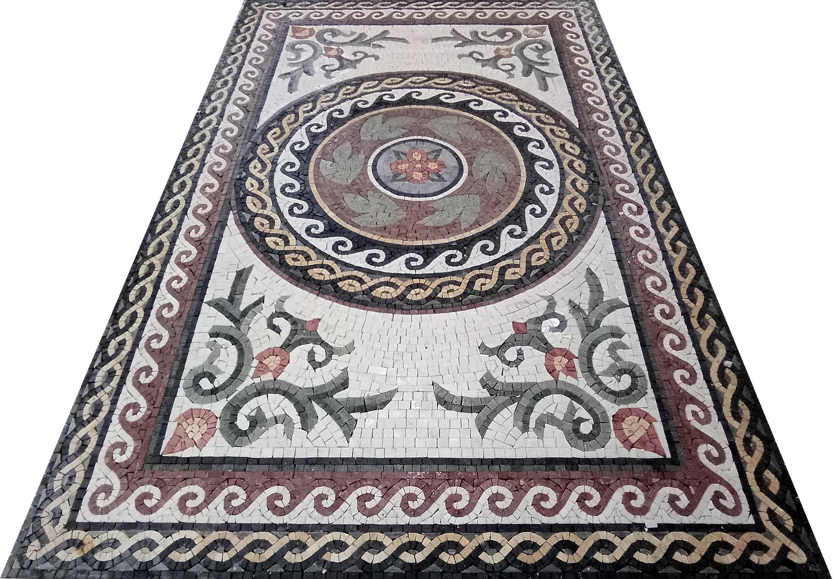 Handmade Marble Mosaic Rug: Flower Design, Stone Tile Art