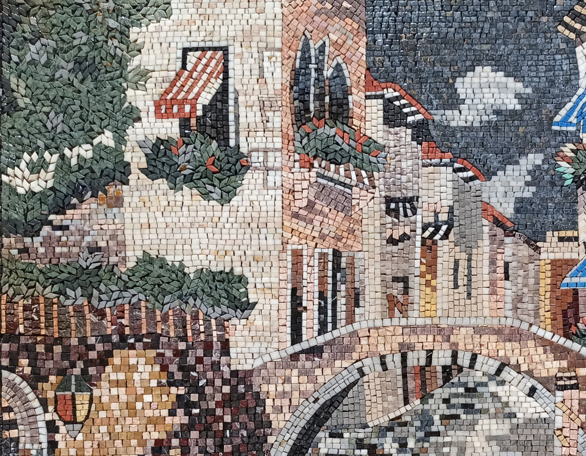 Handmade Venice Mosaic Tile Art: Italian Lake Scene