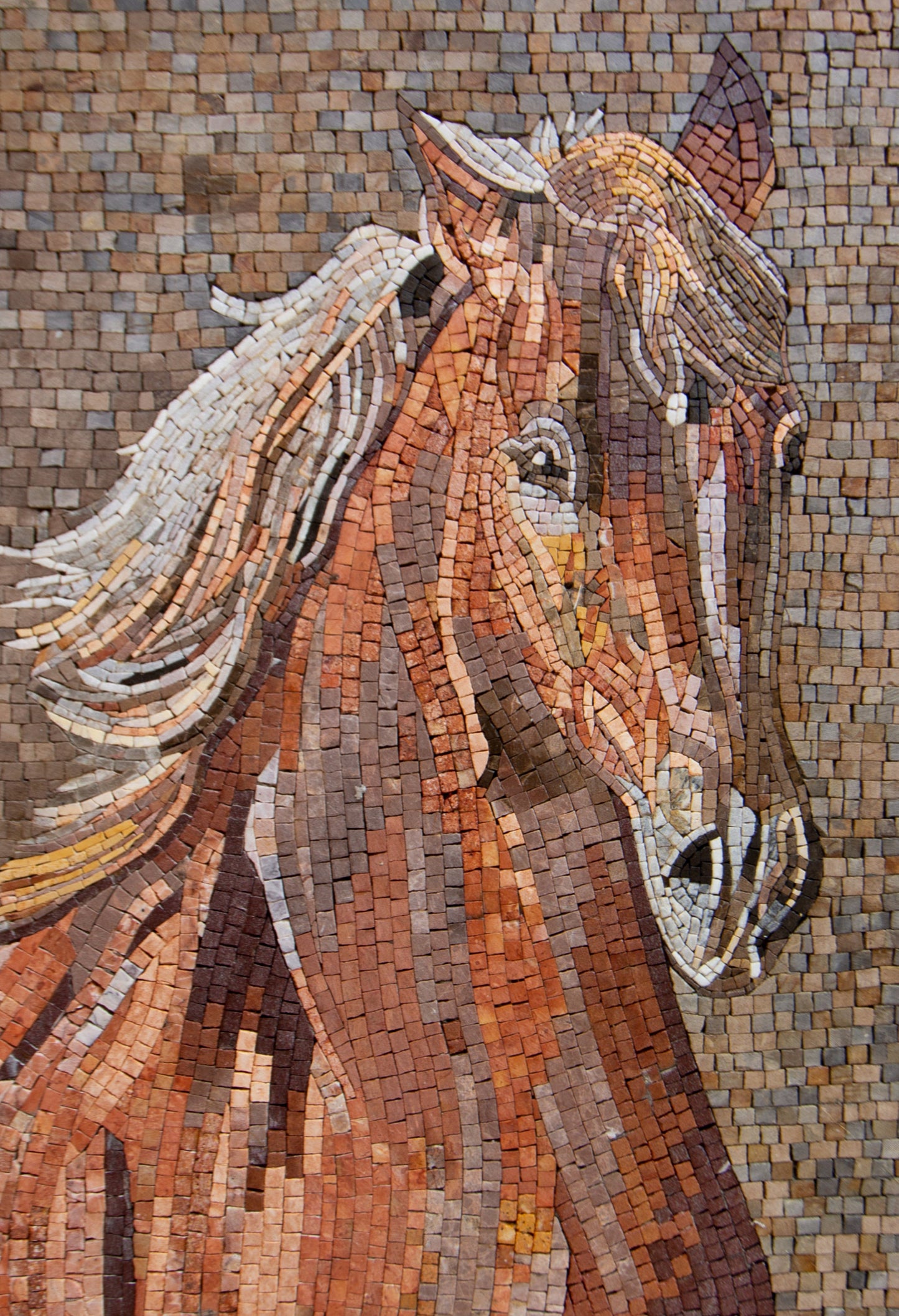 Handmade Marble Horse Mosaic Mural: Animal Portrait Wall Art (44” x 34”)