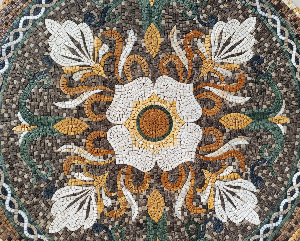 48" Handmade Geometric Floral Marble Mosaic Tile: Hallway Entry Art