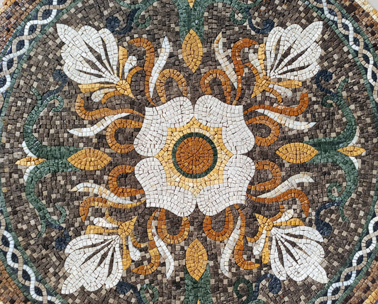 48" Handmade Geometric Floral Marble Mosaic Tile: Hallway Entry Art