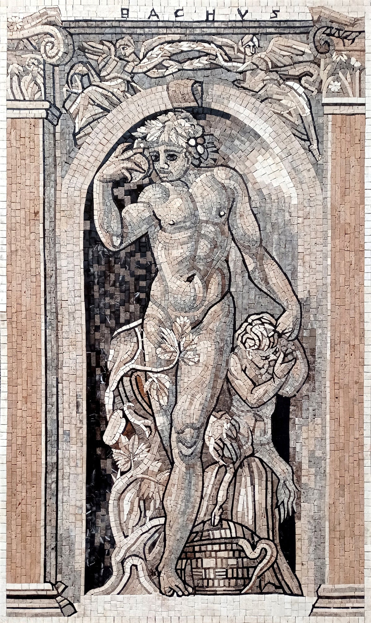 Dionysus Mosaic Tile: Handmade Greek God Bacchus Art (60” x 36”)
