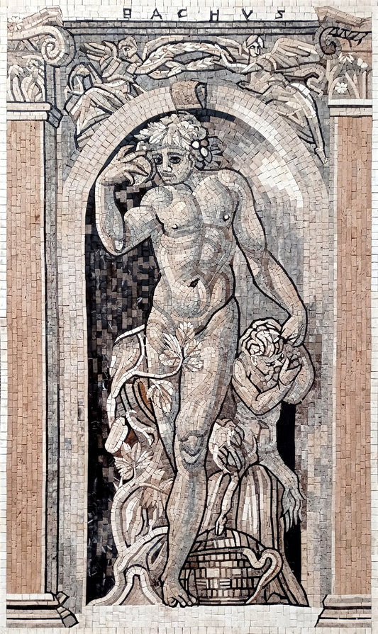 Dionysus Mosaic Tile: Handmade Greek God Bacchus Art (60” x 36”)