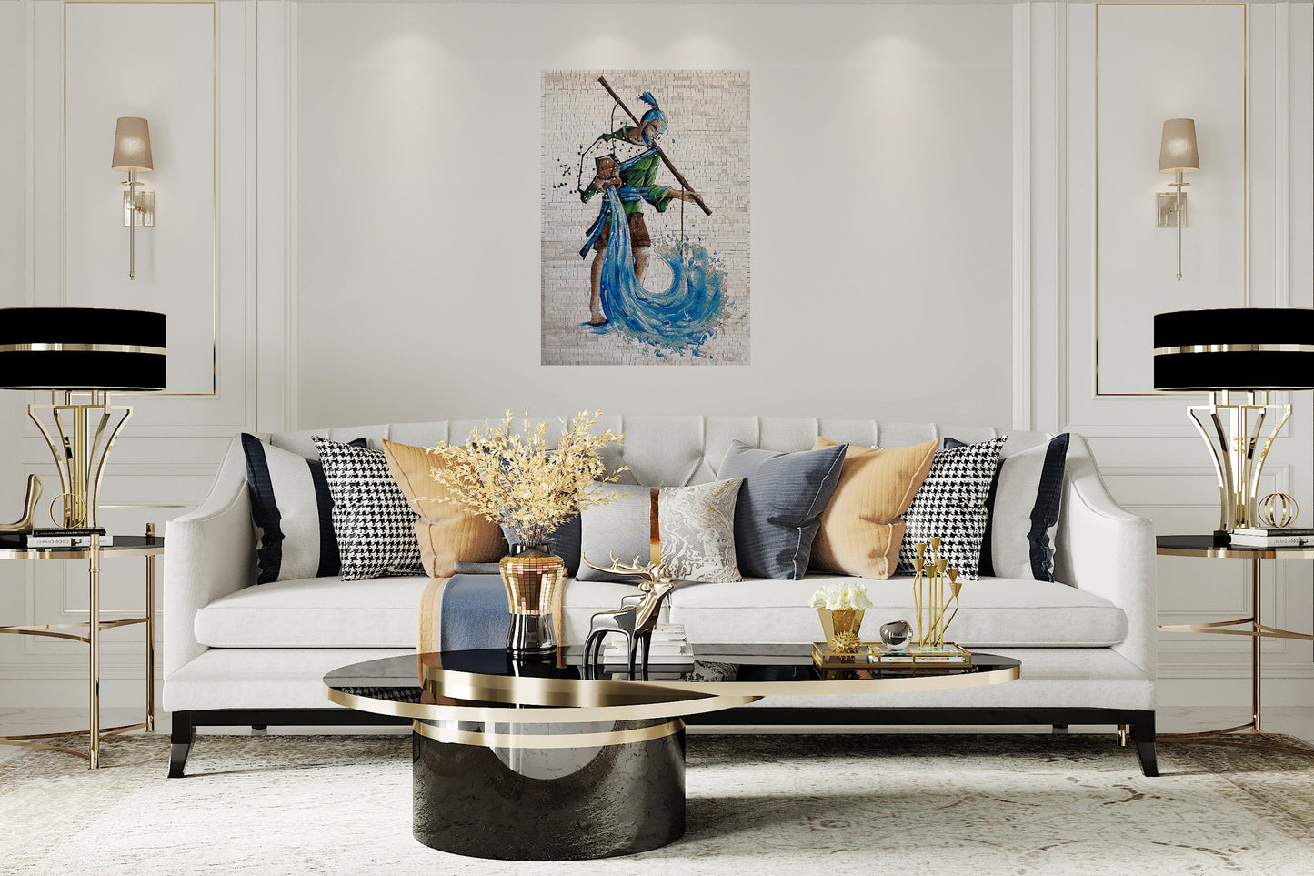 Aquarius Zodiac Mosaic Tile Art: Handmade Stone Wall Decor