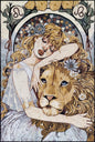 48x32 Women and Lion Mosaic Wall Art – Custom Handmade Marble Tile, Symbolic Animal Design, Decorative Wall Inlay, Customization available