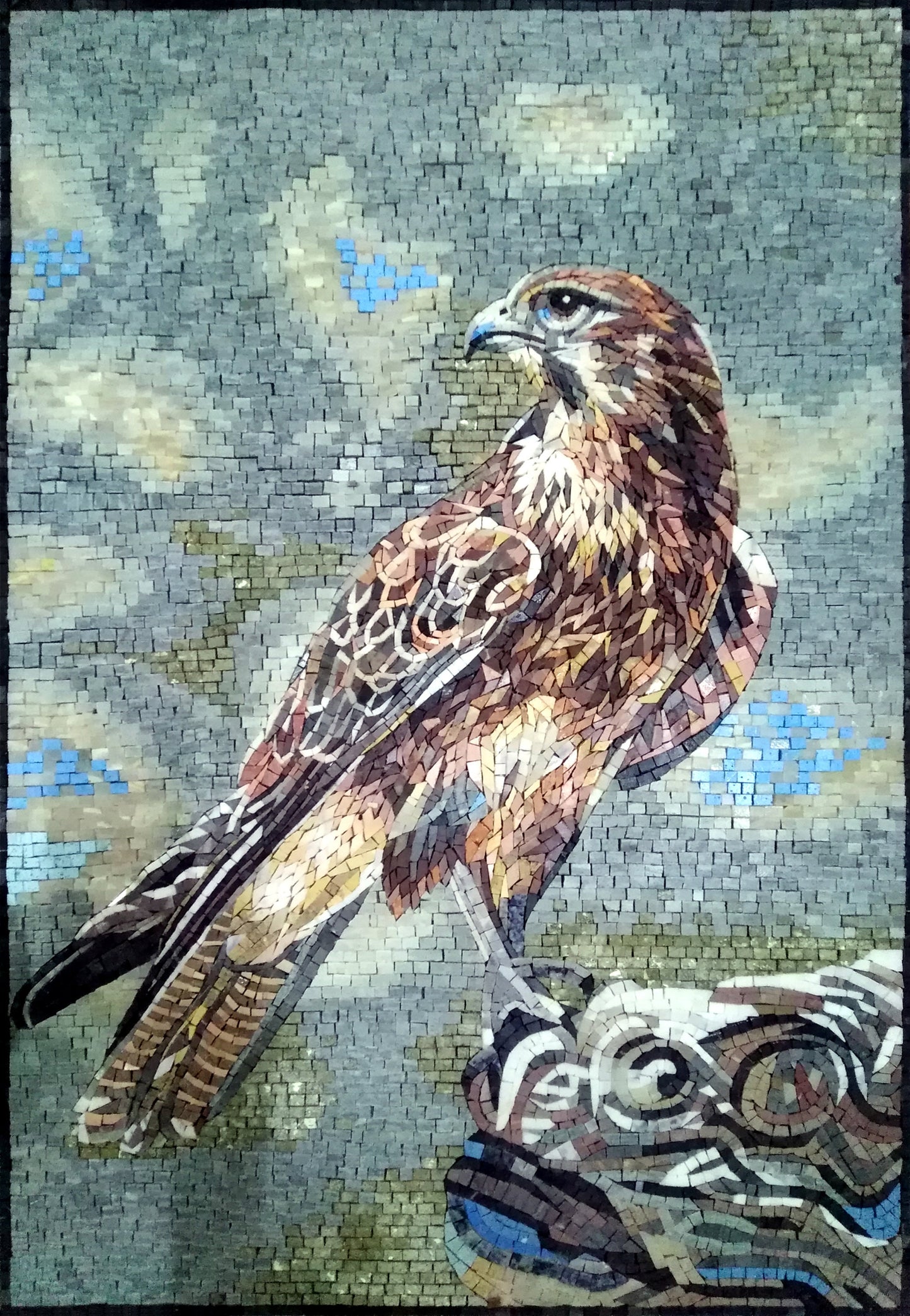 FALCON ART BACKSPLASH | Wild Bird Mosaic Tiles For Living Room Walls | Falcon Artwork Tiles For Interior Hall And Rooms Decor