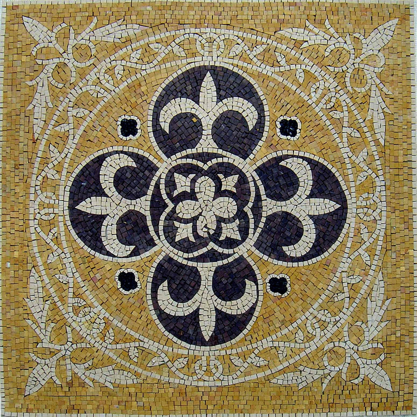 40" Geometric Marble Mosaic Tile: Square Medallion Mural