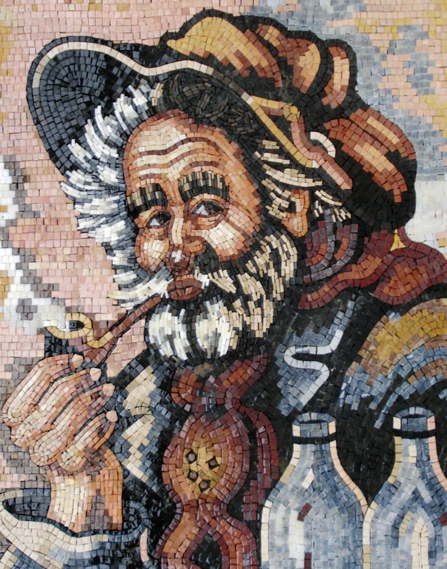 SELURTIS MOSAIC TILES |G. Selurtis Man Smoking Pipe Art Mosaic Tiles For Living Room Walls | Tiles For Interior And Outdoor Walls Decor