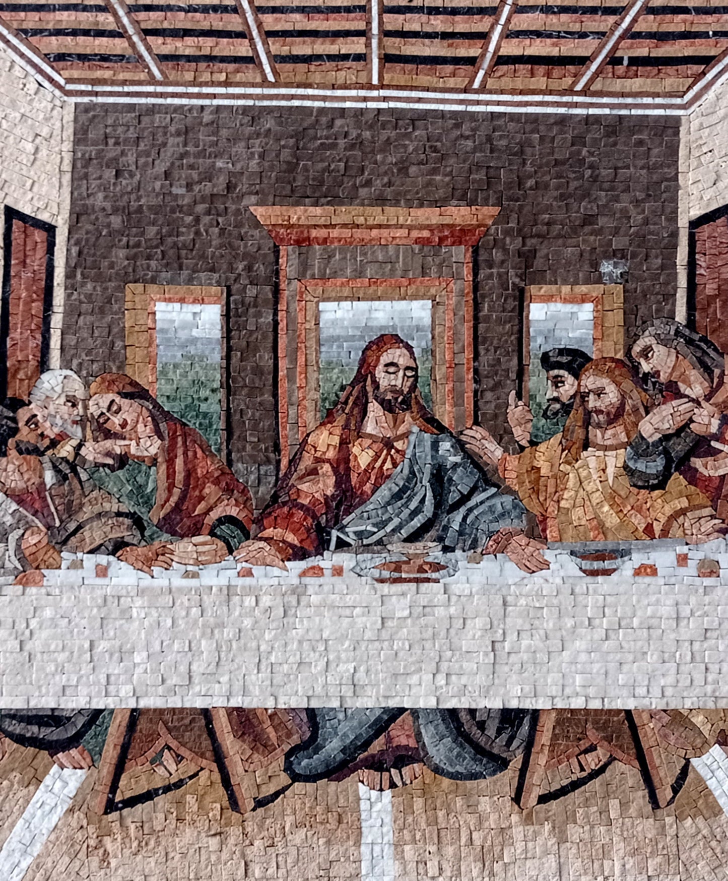 Handmade Marble Mosaic: Leonardo Da Vinci's Last Supper Mural (64” x 32”)