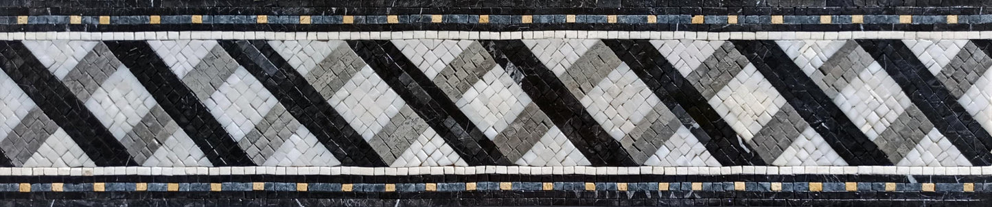 Black & White Diamond Mosaic Border Tile: Handmade Marble Accent Trim