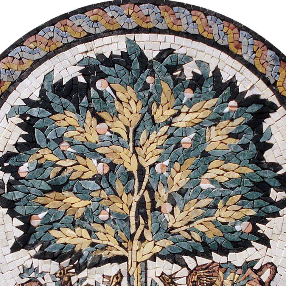 Animals Under Tree Marble Mosaic Art: Rustic Kitchen Backsplash
