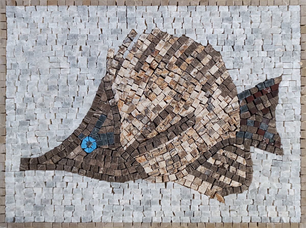 Handmade Fish Mosaic Tile Art: Marble Kitchen Backsplash (16" x 12")