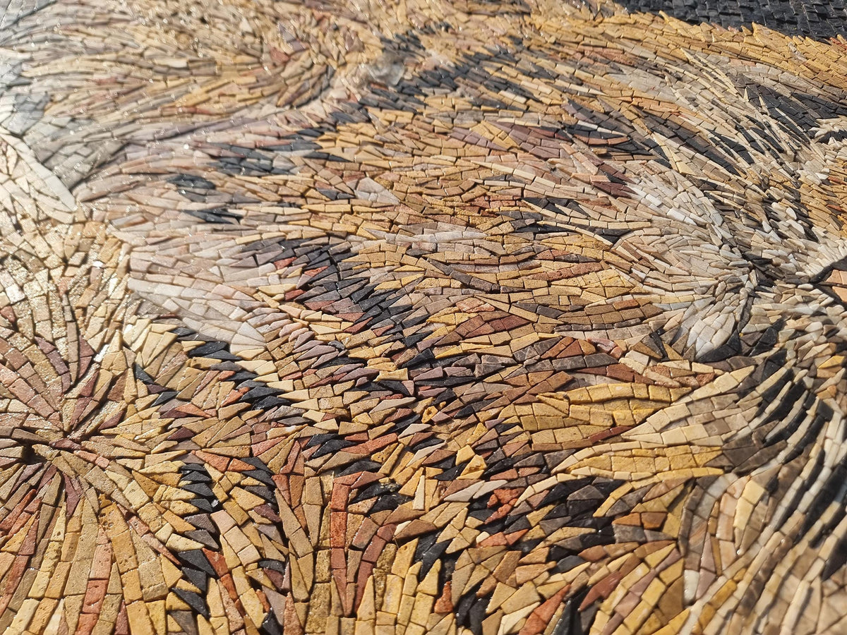 Handmade Lion Mosaic Mural: Jungle Animal Stone Art (40” x 28”)