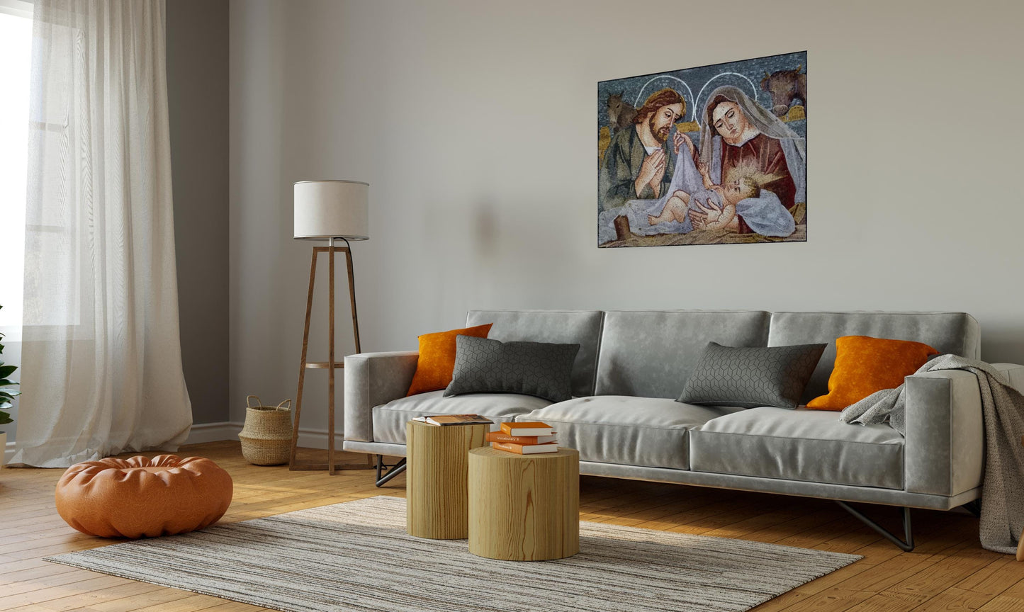 Handmade Holy Family Marble Mosaic: Christian Religious Decor 48"x36"