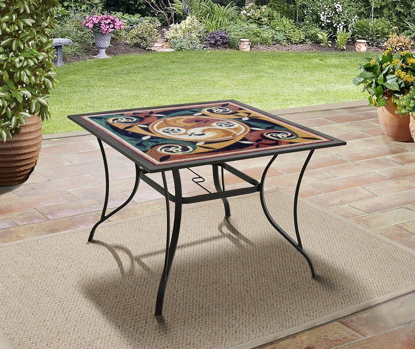 32” MEDALLION MOSAIC TILES | Square Shape Geometrical Pattern Mosaic Tiles For Living Room Floor | Tiles For Interior And Outdoor Entry