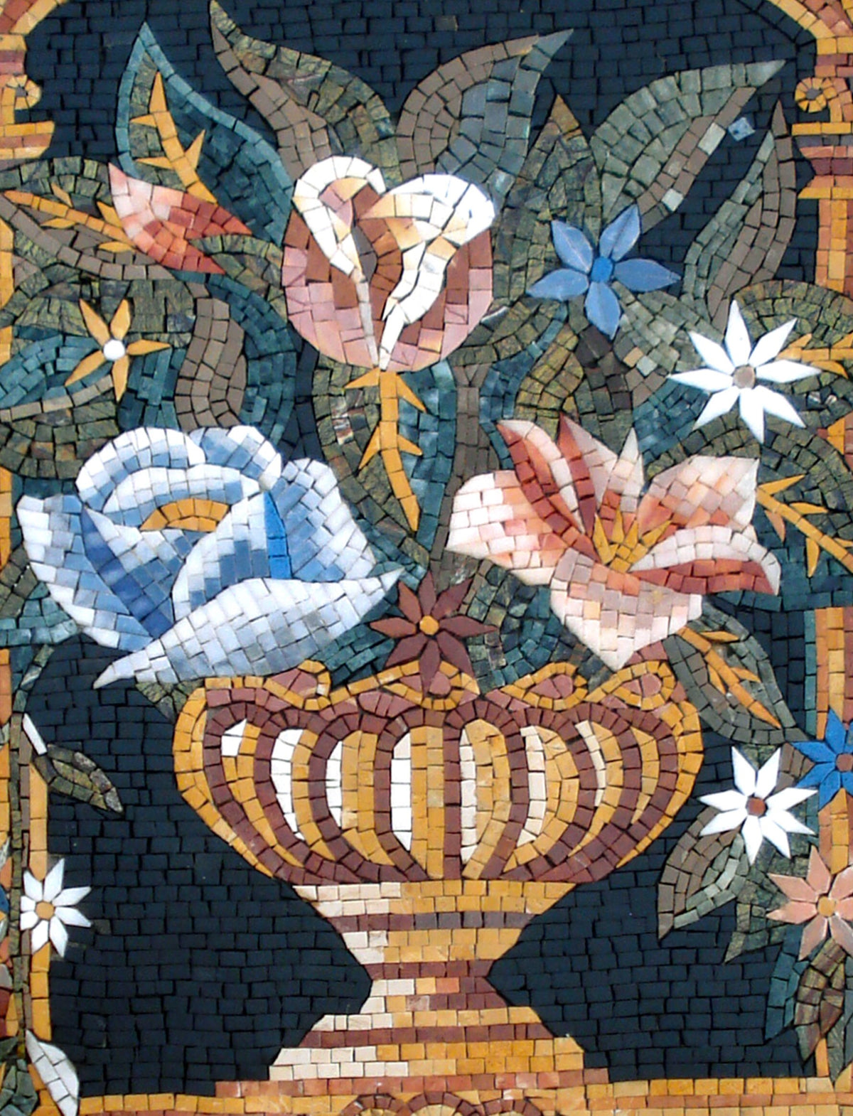 Handmade Marble Mosaic Wall Art: Flower Vase Home Decor (44” x 32”)