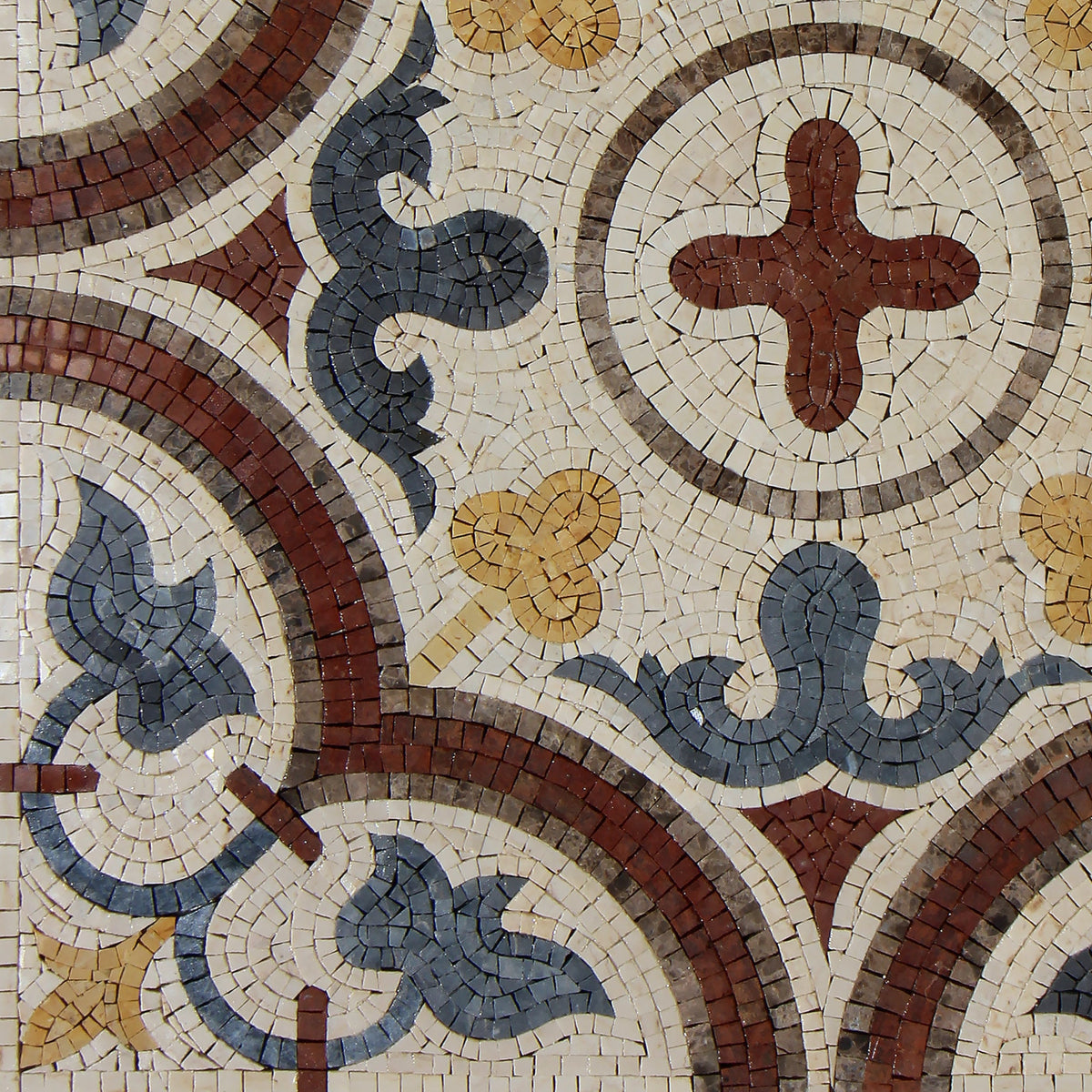 Handmade Marble Mosaic Tile: Geometric Floral Pattern (24x24)