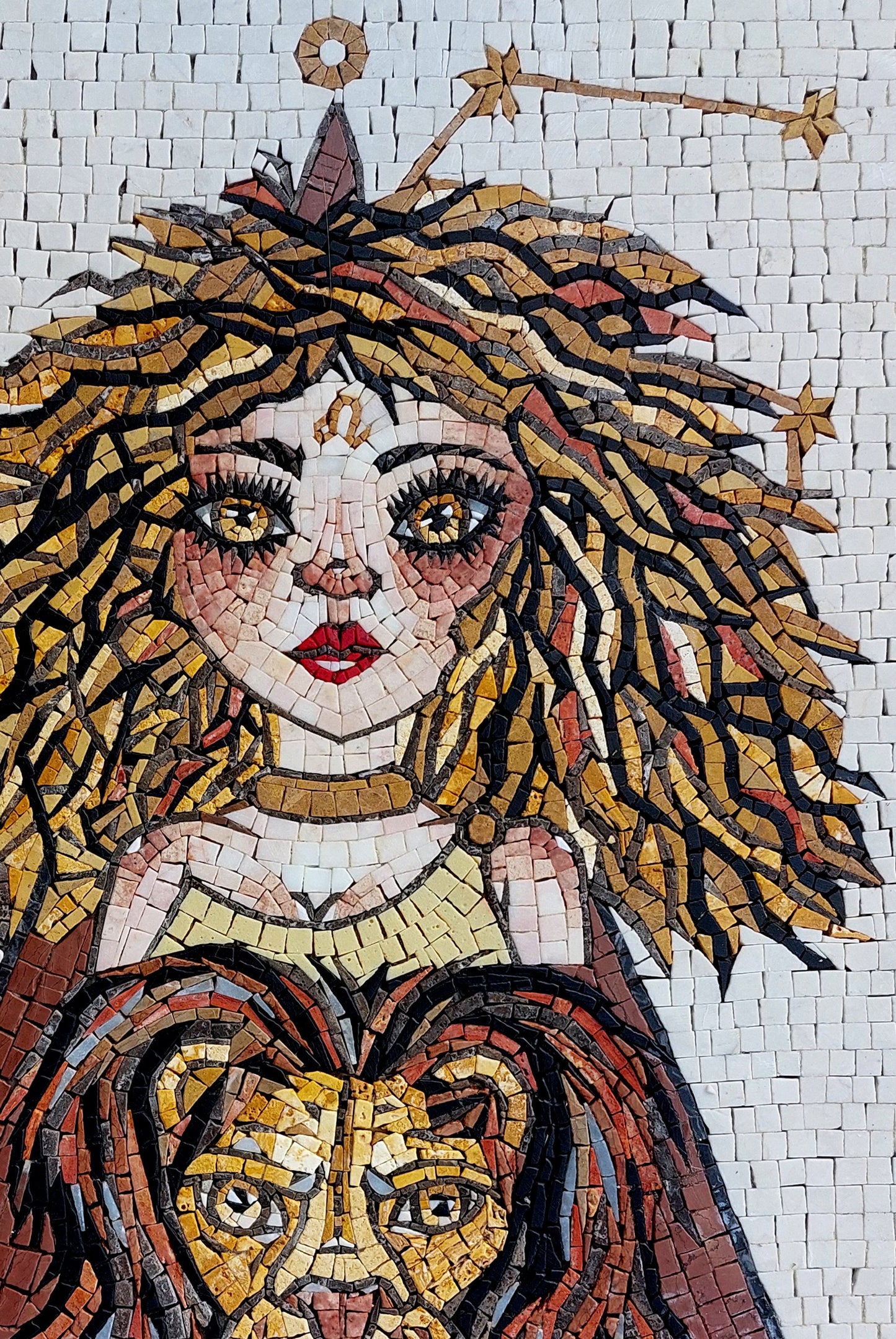 Leo Zodiac Mosaic Tile Art: Handmade Marble Wall Decor