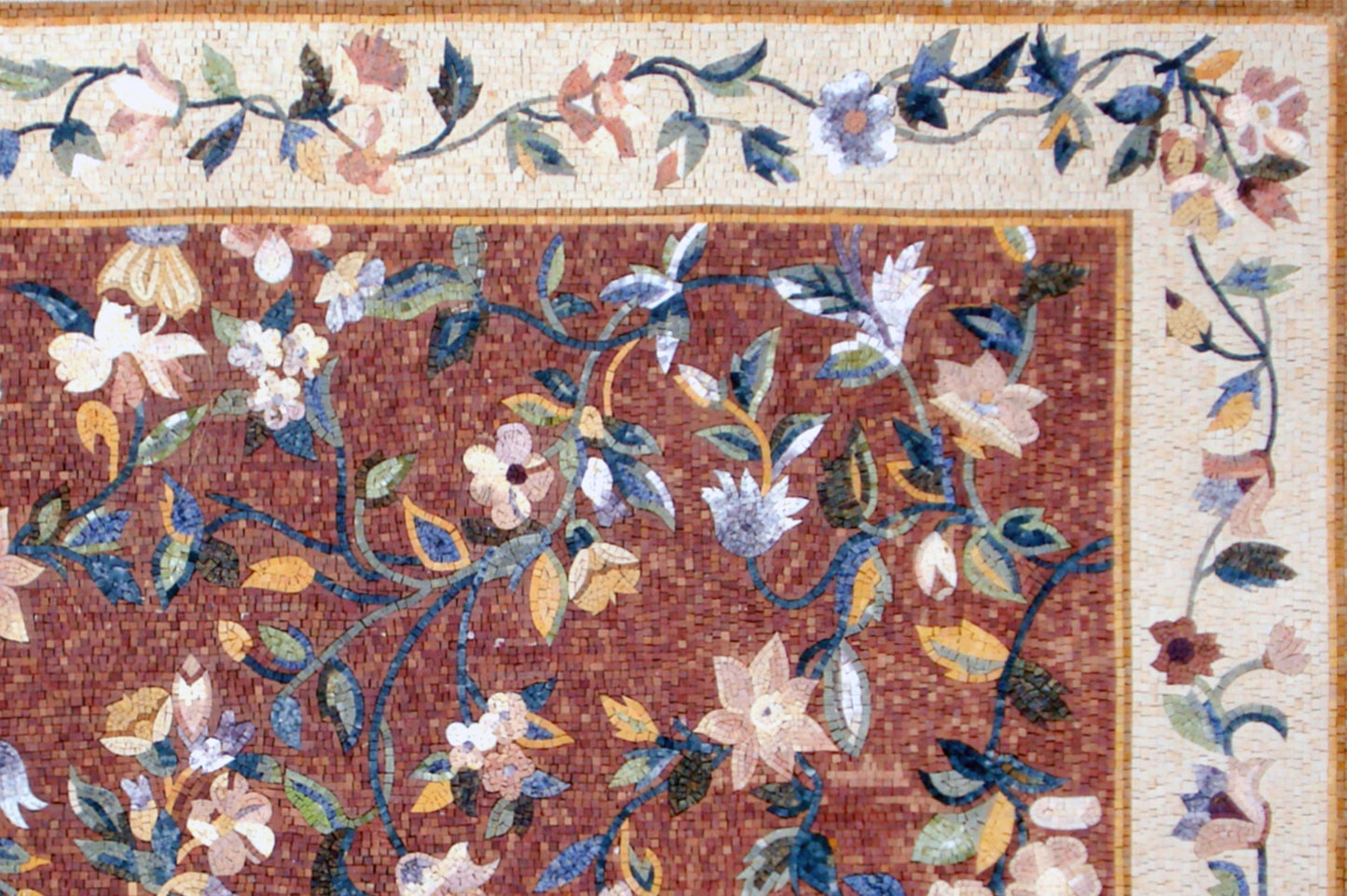 Flower Border Marble Mosaic Rug: Handmade Stone Tile Rug