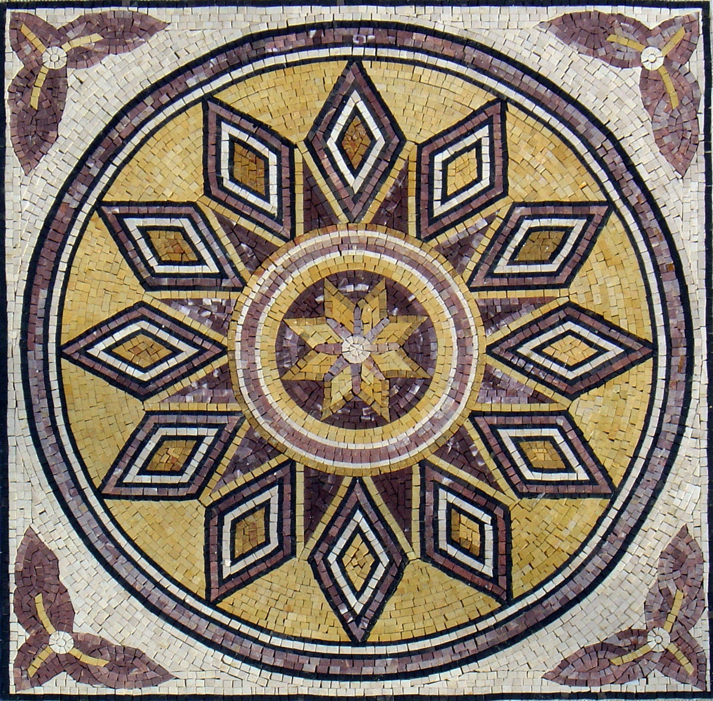 40" Medallion Marble Mosaic Tile: Handmade Inlay Artwork