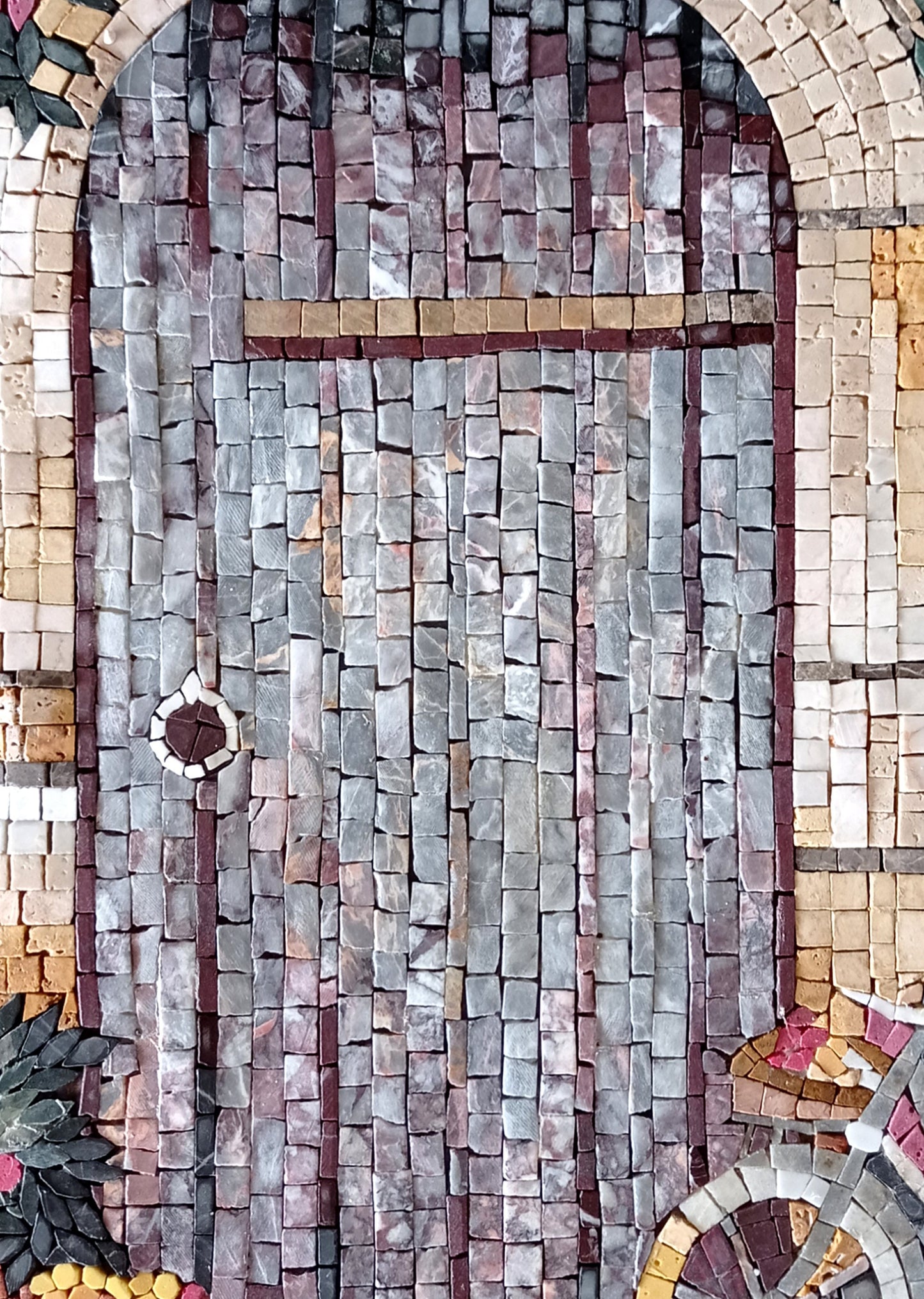 Handmade Floral Mosaic Mural: Stone Art for Garden Decor (40” x 30”)