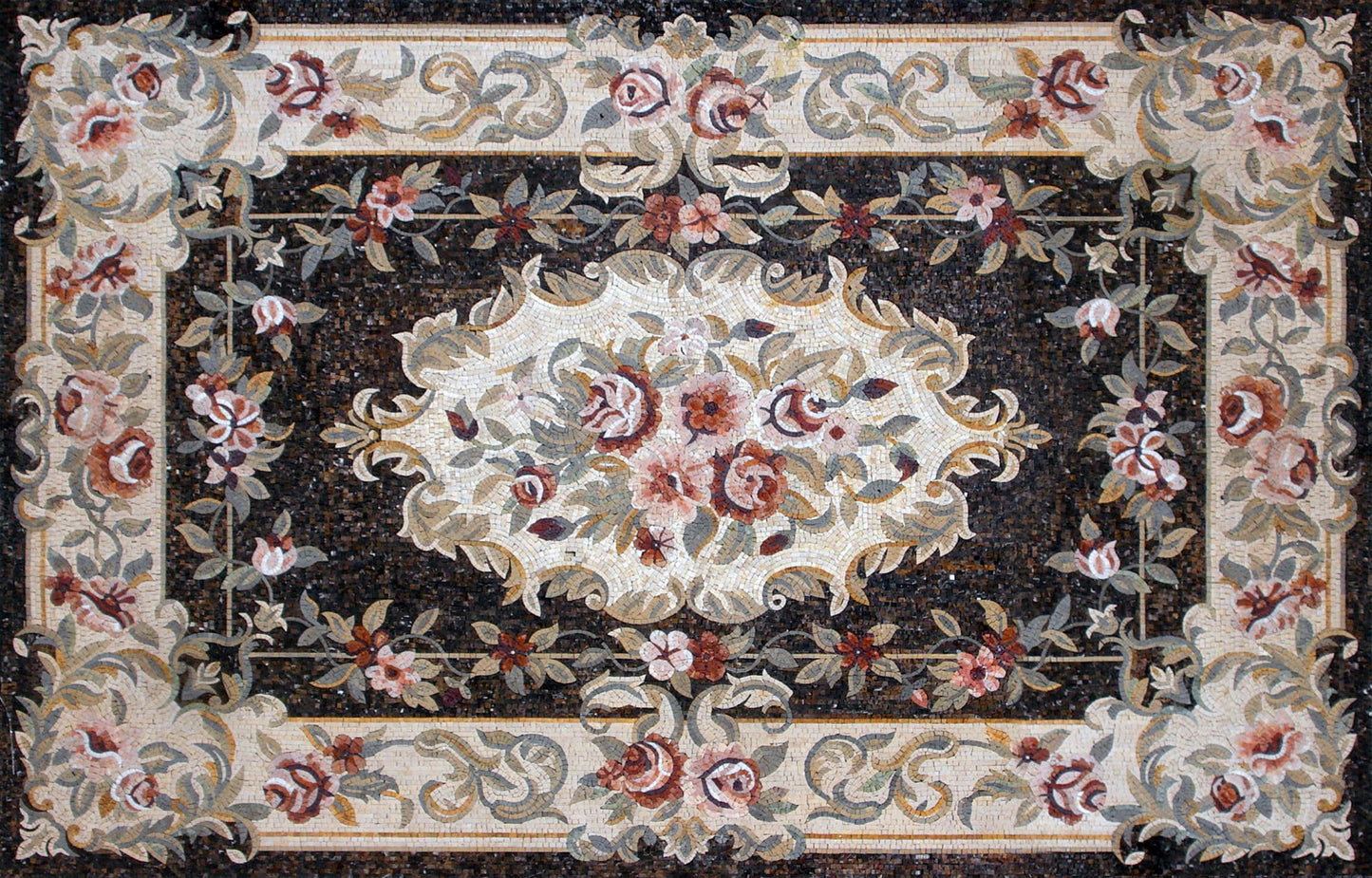Floral Marble Mosaic Rug: Handmade Stone Art (96” x 60")