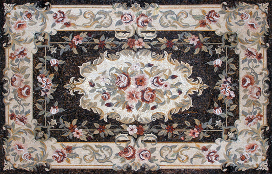 Floral Marble Mosaic Rug: Handmade Stone Art (96” x 60")
