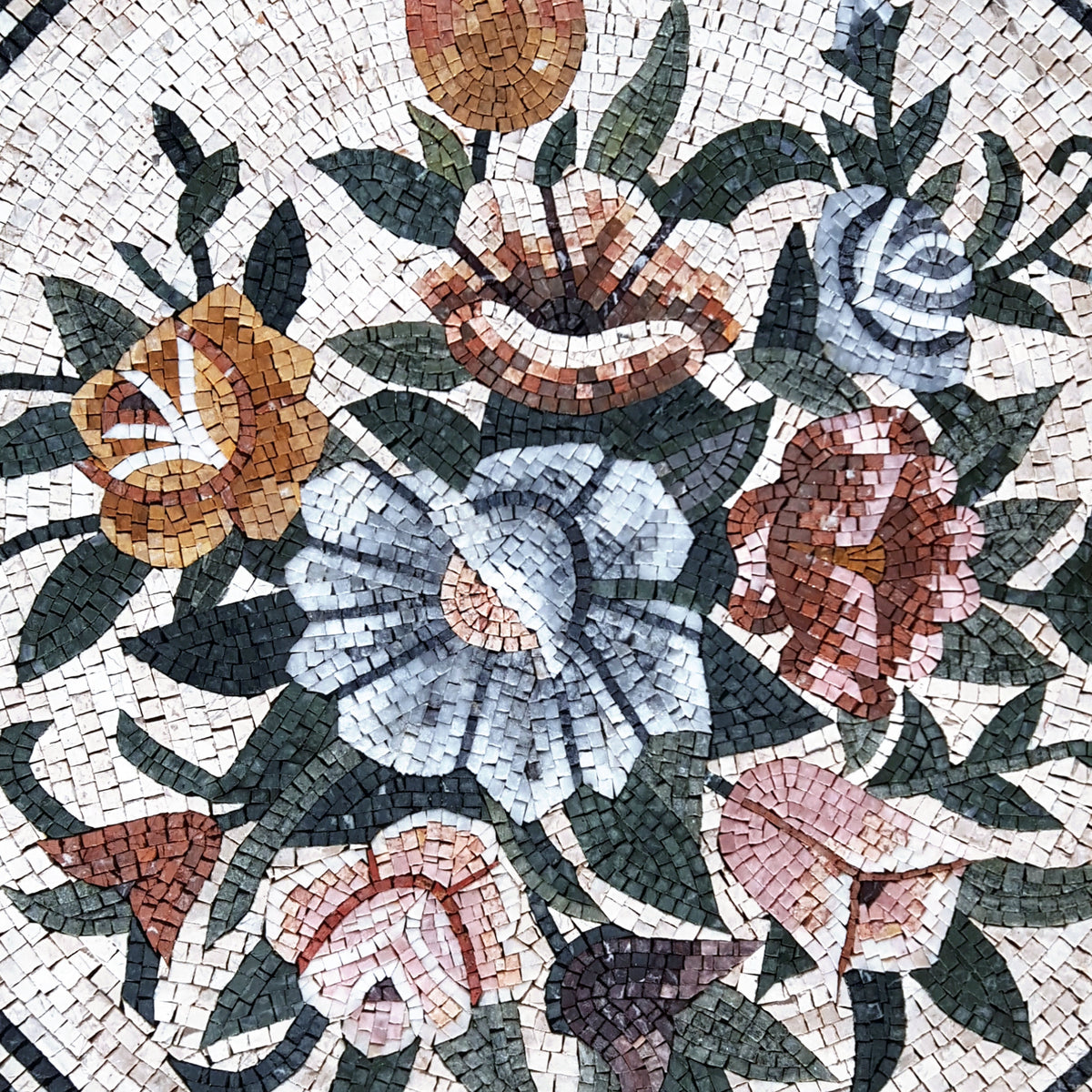 Handmade Marble Mosaic Tile: Floral Medallion Art, 40" Diameter