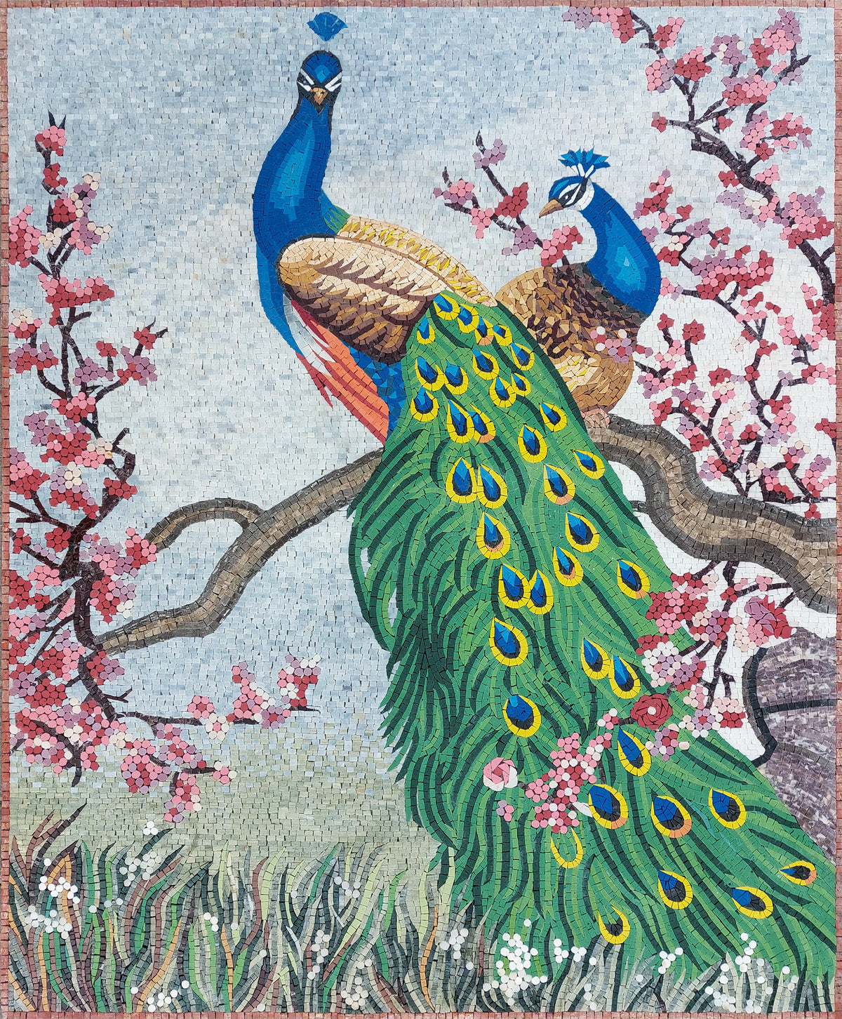 Handmade Peacock Mosaic Tile Art: Interior Wall Decor (56” x 40”)