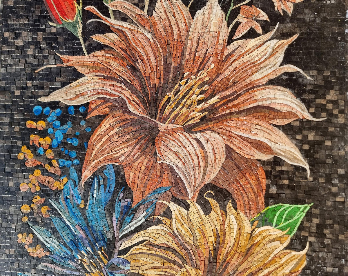 Handmade Floral Marble Mosaic Wall Art (48x24) - Custom Colors