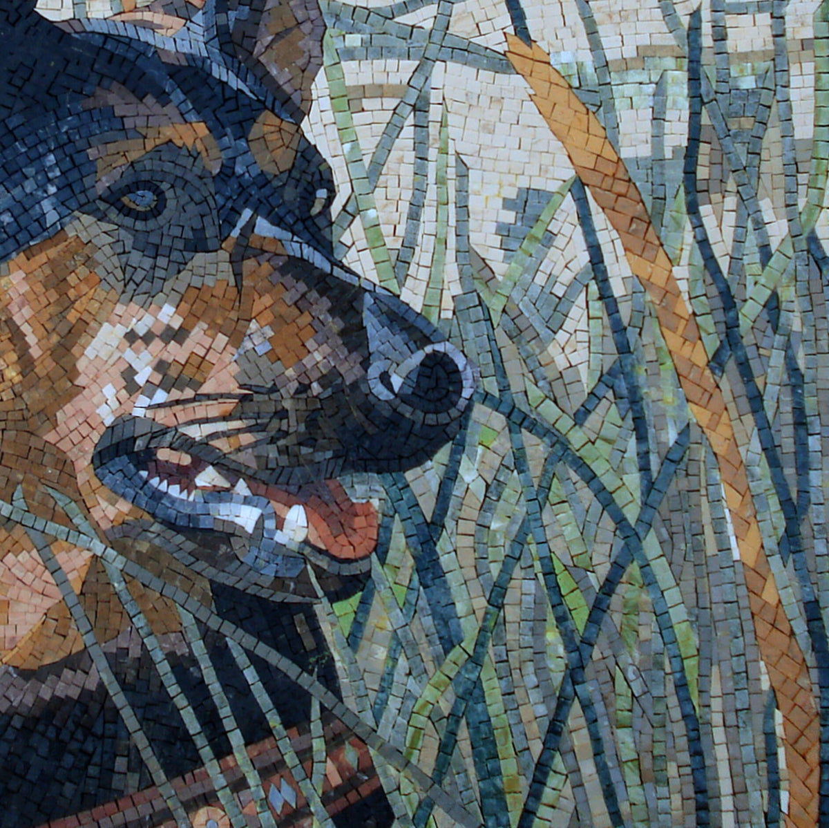 Handmade German Shepherd Mosaic Tile Art: Dog Portrait (28" x 28")