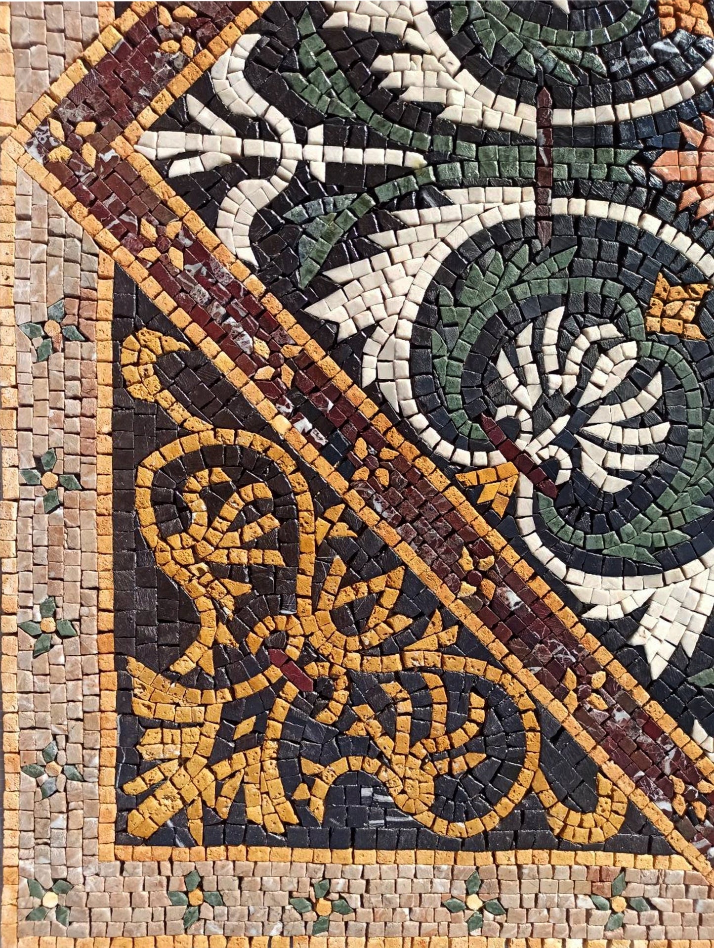 Floral Marble Mosaic Tile: Handmade Square Inlay (36”x 36")