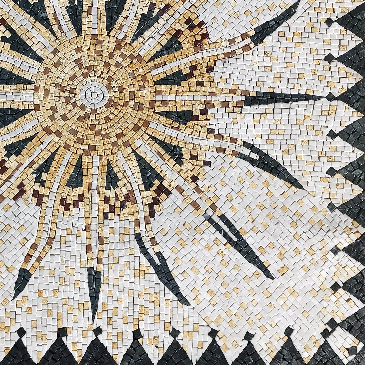 Celestial Sun Mosaic Tile Art: Handmade Marble Backsplash (32x32)