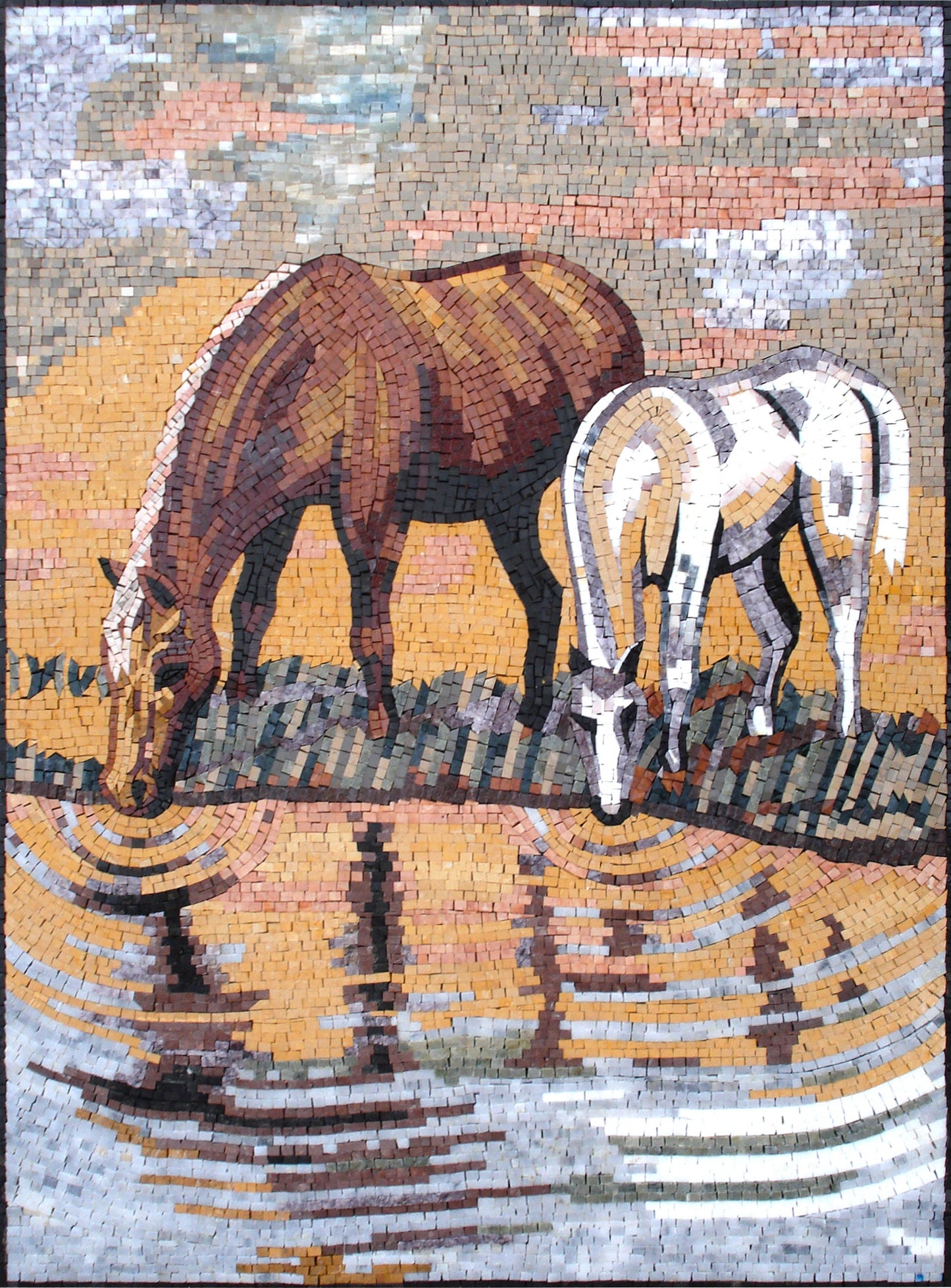 Handmade Horse Mosaic Tile Art: Rustic Home Decor (46” x 34")