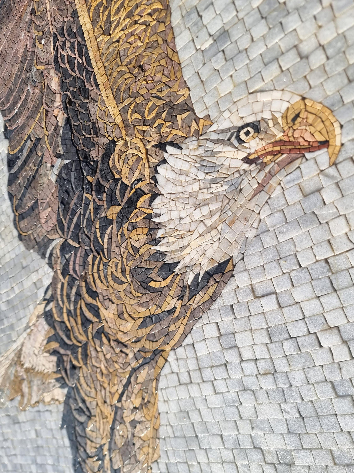 40x28 Inch Eagle Mosaic Wall Art – Custom Handmade Marble Tile, Patriotic Bird Design, Decorative Wall Inlay, Indoor Outdoor Decor